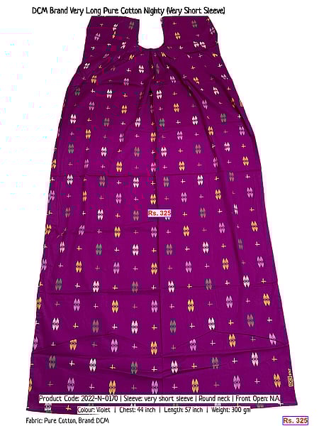 408-dcm-brand-very-long-pure-cotton-nighty-very-short-sleeve | Rs. 325