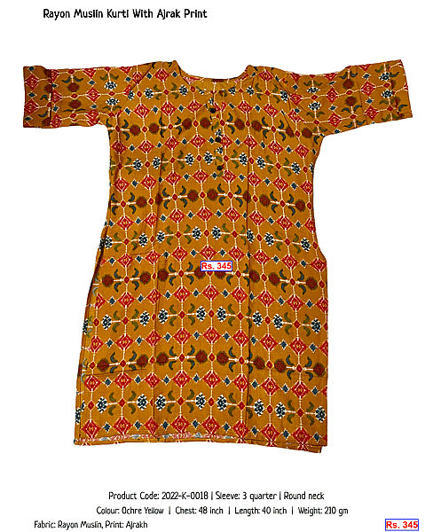 31-rayon-muslin-kurti-with-ajrak-print | Rs. 345