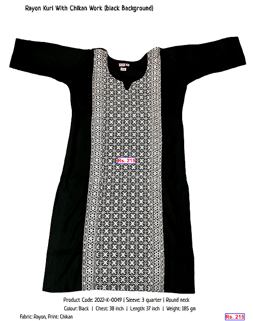 Rayon Kuri With Chikan Work (black Background) | Rs. 215