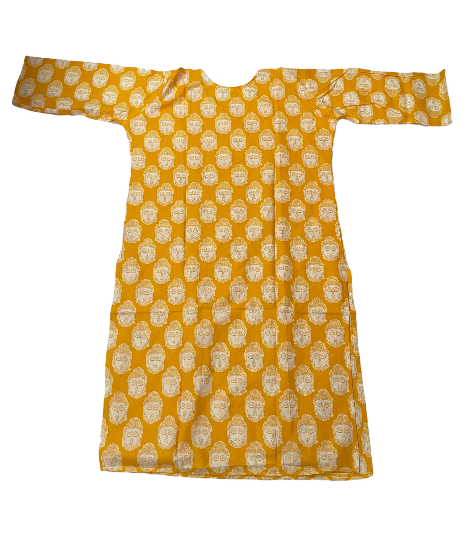 Pure Cotton Lemon-Yellow Colour Kurti (Lord Buddha Face Print) (3 Quarter Sleeve)