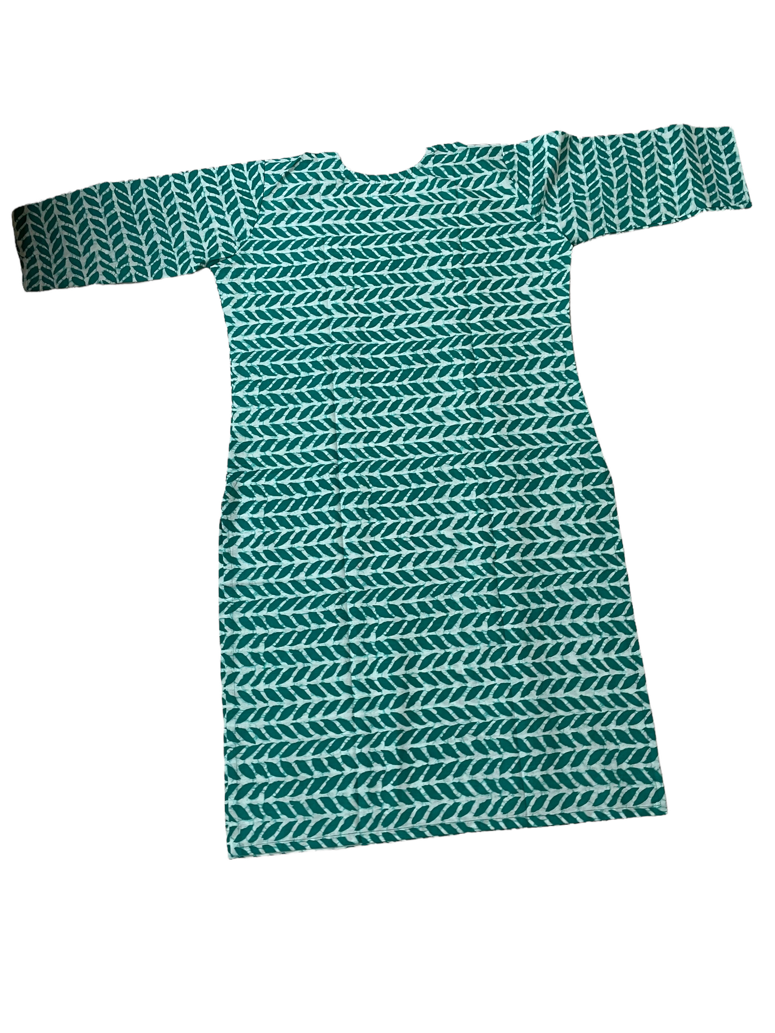 Pure Cotton Blue-Green & White Colour Kurti (3 Quarter Sleeve)