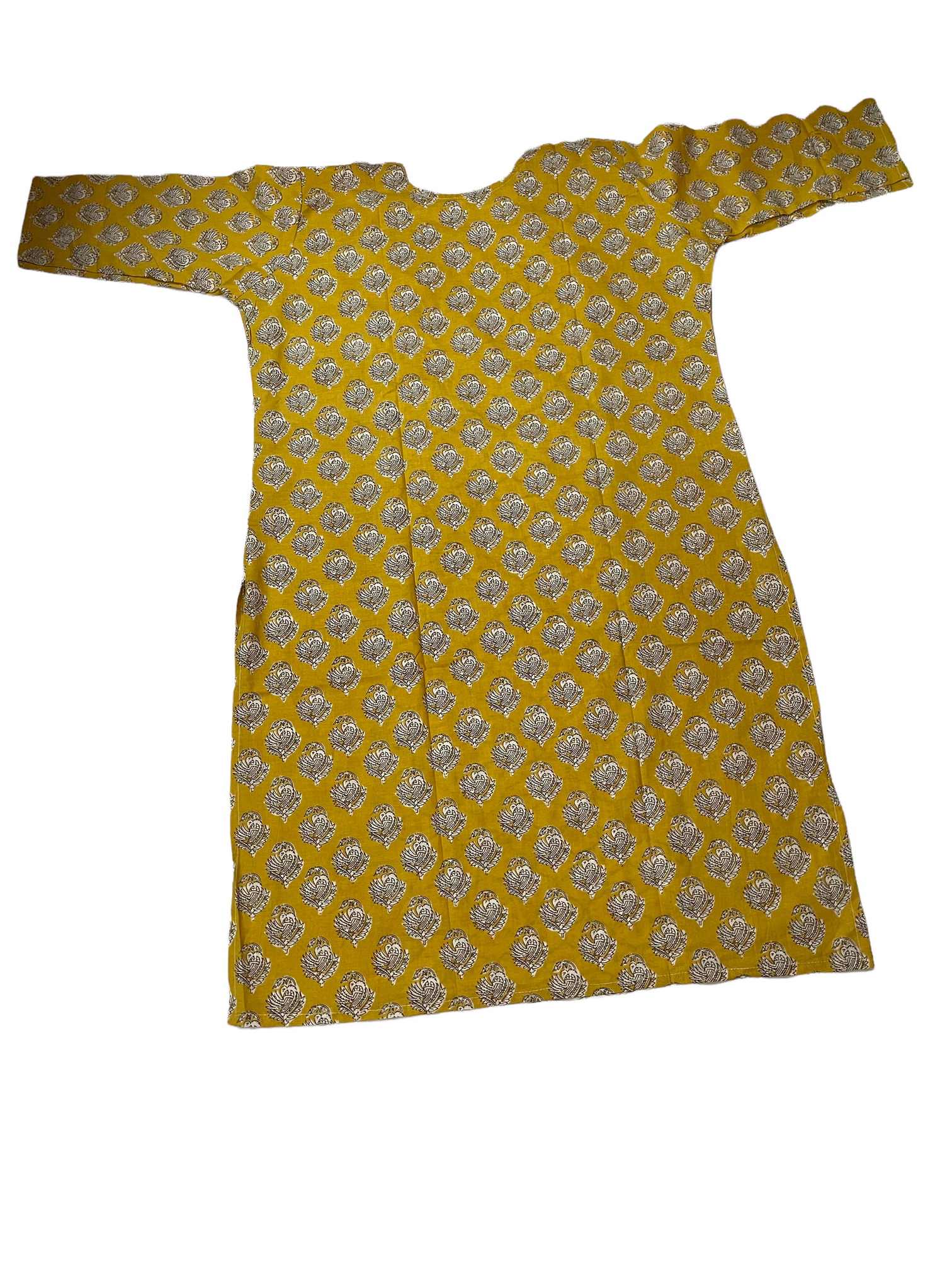Pure Cotton Golden Rod & White Colour Kurti (3 Quarter Sleeve)