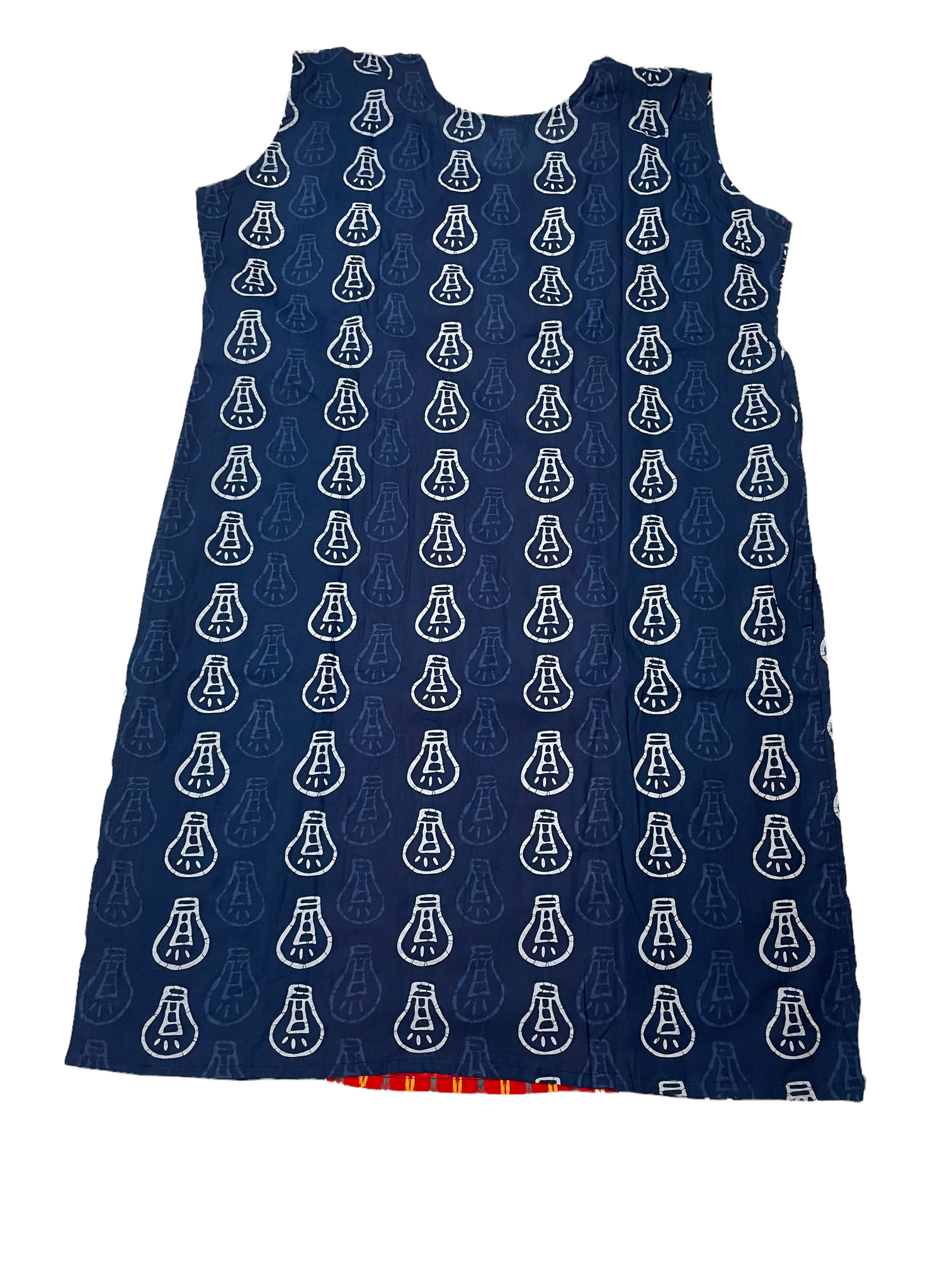 Pure Cotton Navy Blue & Red Colour Sleeveless Kurti (Sleeve Included Inside)