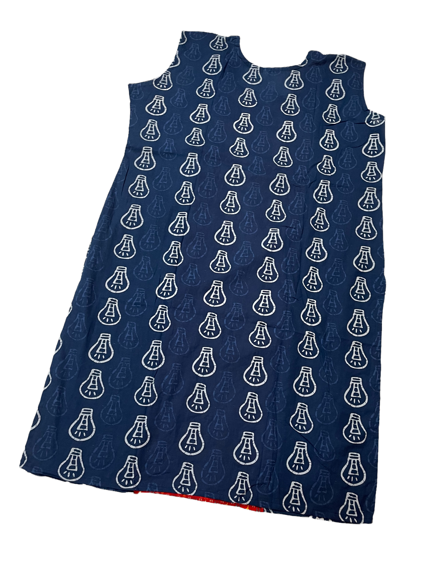 Pure Cotton Navy Blue & Red Colour Sleeveless Kurti (Sleeve Included Inside)