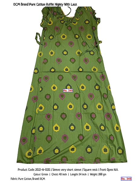 449-dcm-brand-pure-cotton-ruffle-nighty-with-lace | Rs. 345