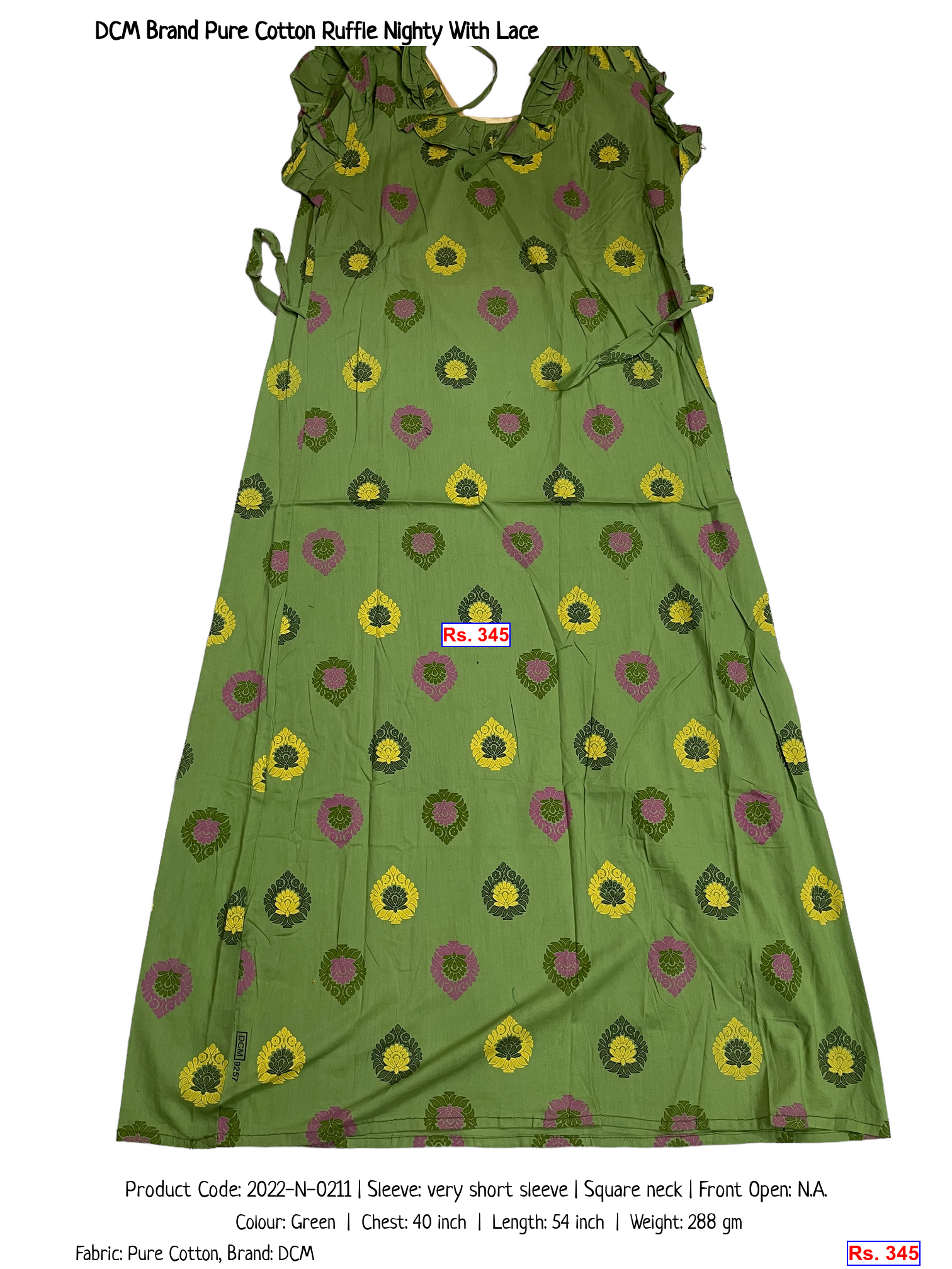 DCM Brand Pure Cotton Ruffle Nighty With Lace