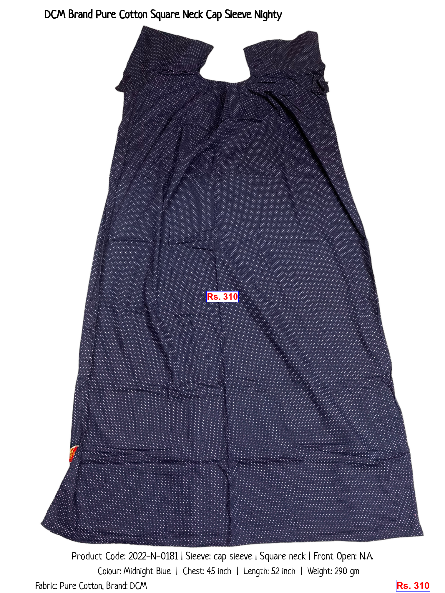 DCM Brand Pure Cotton Square Neck Cap Sleeve Nighty