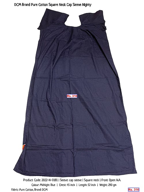 DCM Brand Pure Cotton Square Neck Cap Sleeve Nighty | Rs. 310