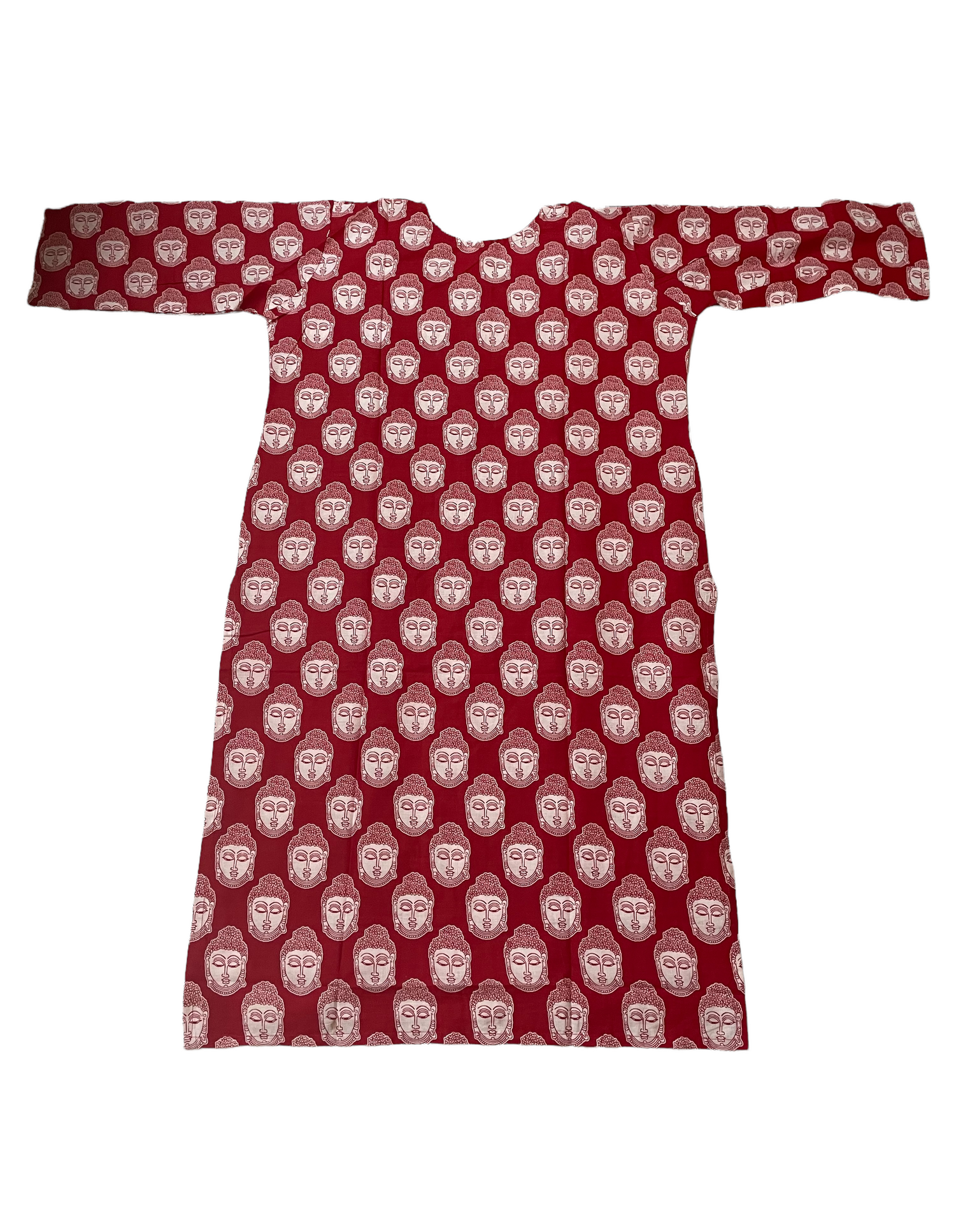 Pure Cotton Ruby Colour Kurti (Lord Buddha Face Print) (3 Quarter Sleeve)