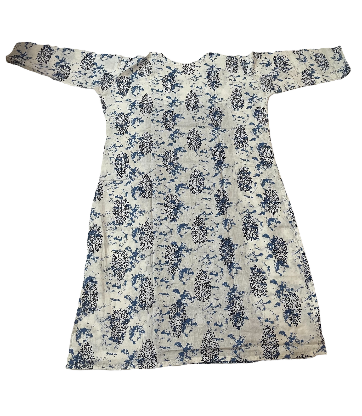 Pure Cotton White & Blue Colour Kurti (3 Quarter Sleeve)
