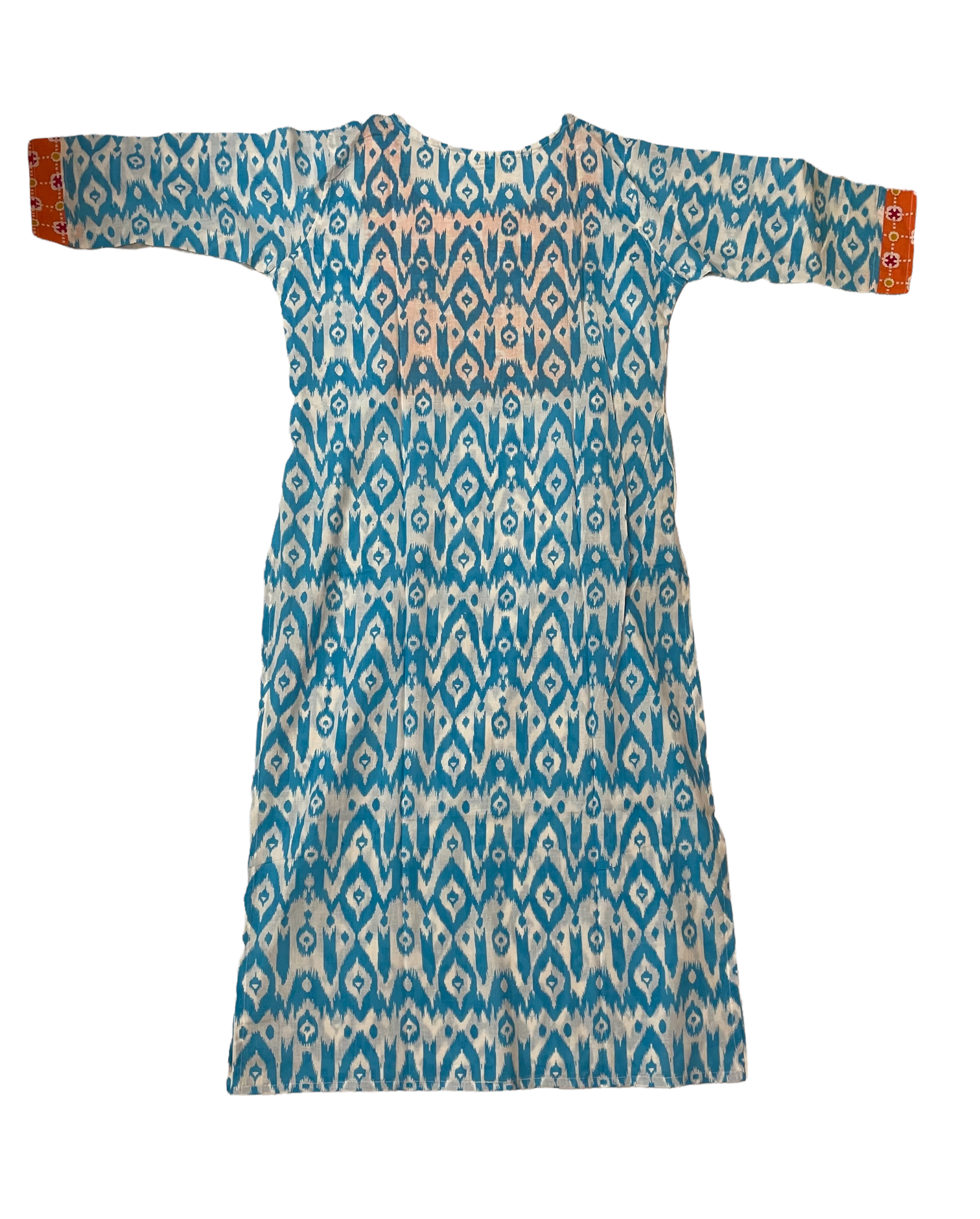 Pure Jaypuri Ikat Cotton Kurti With 3 Quarter Sleeve & A-line Round Neck (Very Good Quality Guranteed)