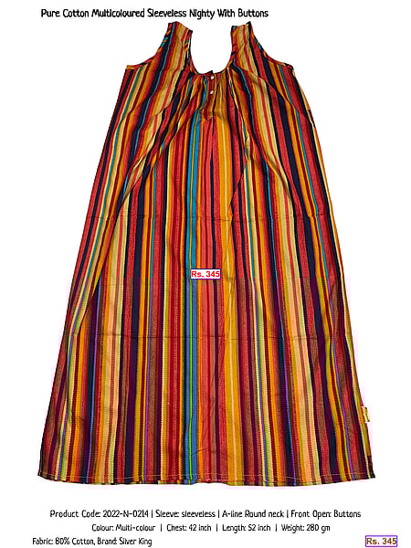 452-pure-cotton-multicoloured-sleeveless-nighty-with-buttons | Rs. 345