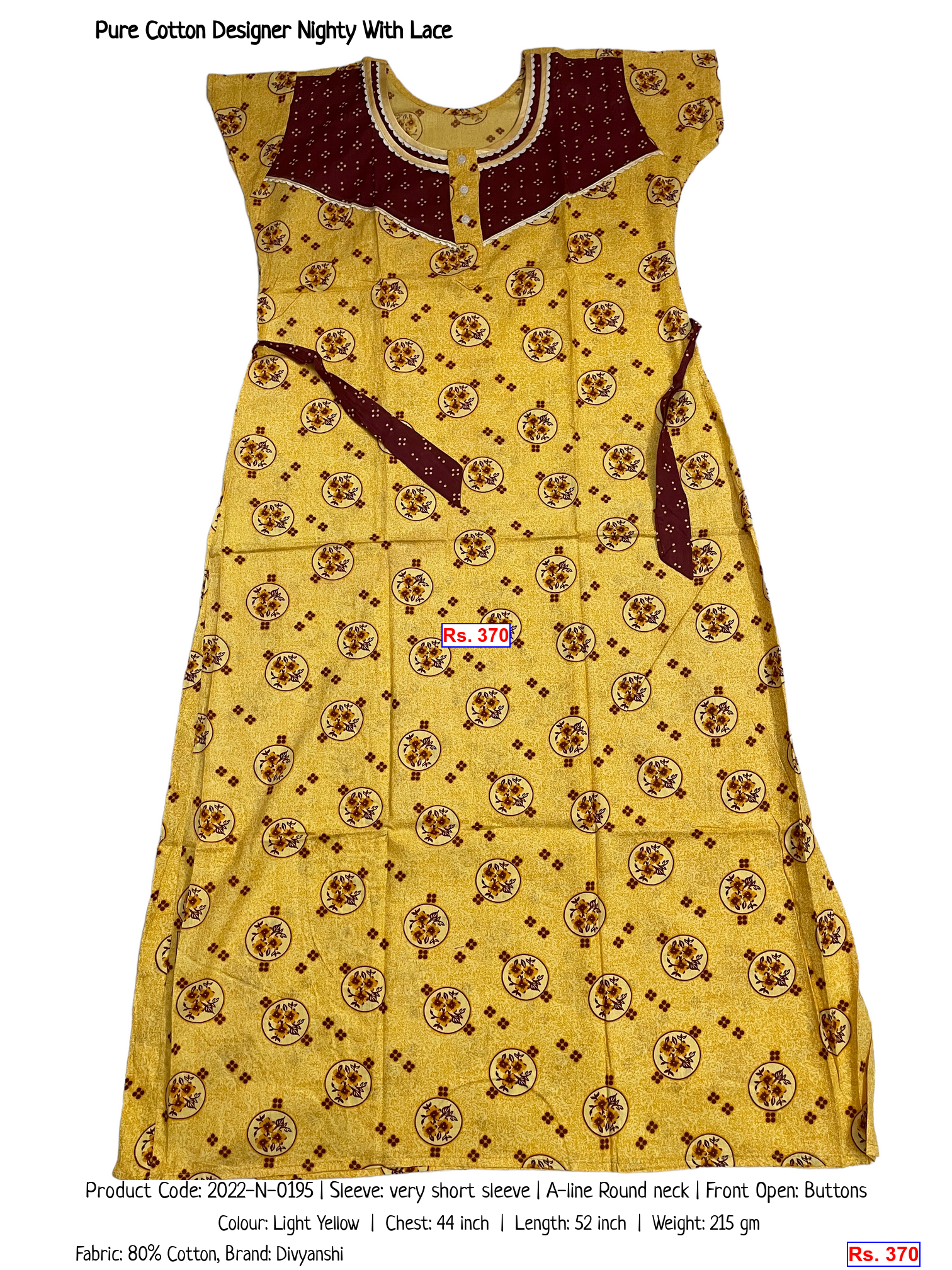 Pure Cotton Designer Nighty With Lace