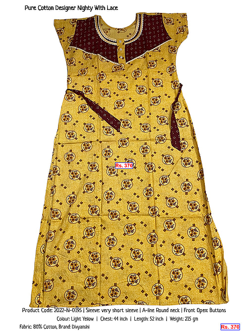 Pure Cotton Designer Nighty With Lace | Rs. 370