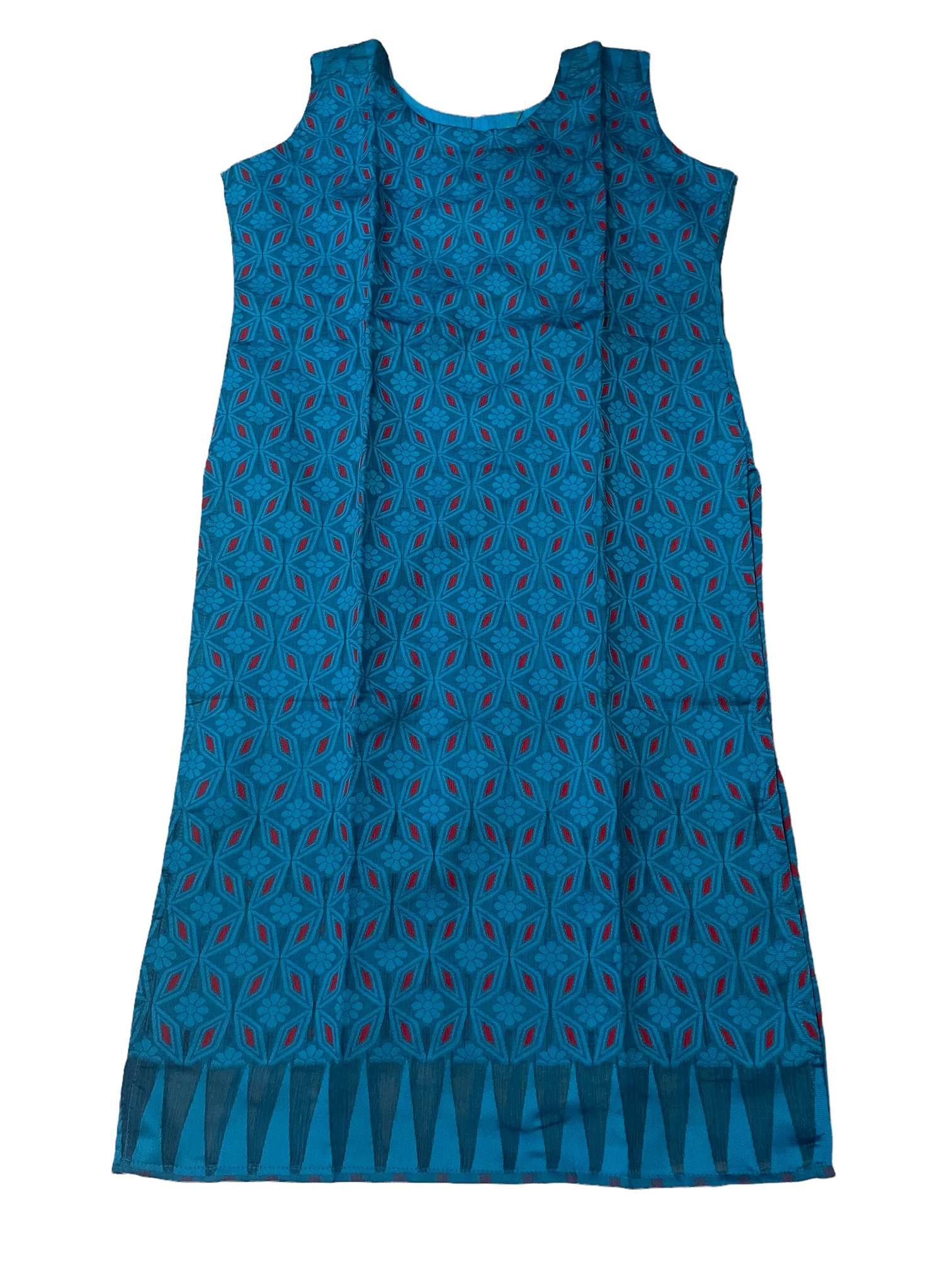 Sleeveless Jamdani Kurti With Inner (Sleeve Incuded Inside) (Light-Blue Colour)
