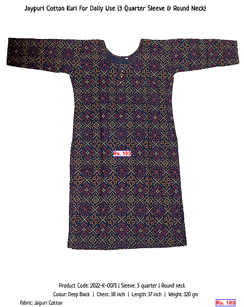 215-jaypuri-cotton-kuri-for-daily-use-3-quarter-sleeve-round-neck | Rs. 185