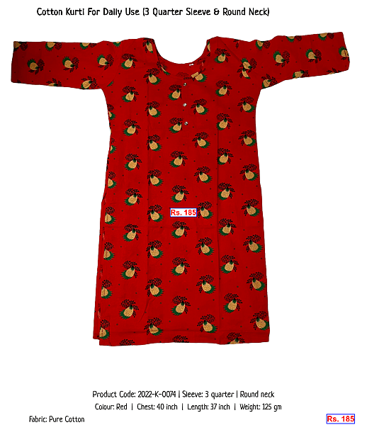 218-cotton-kurti-for-daily-use-3-quarter-sleeve-round-neck | Rs. 185
