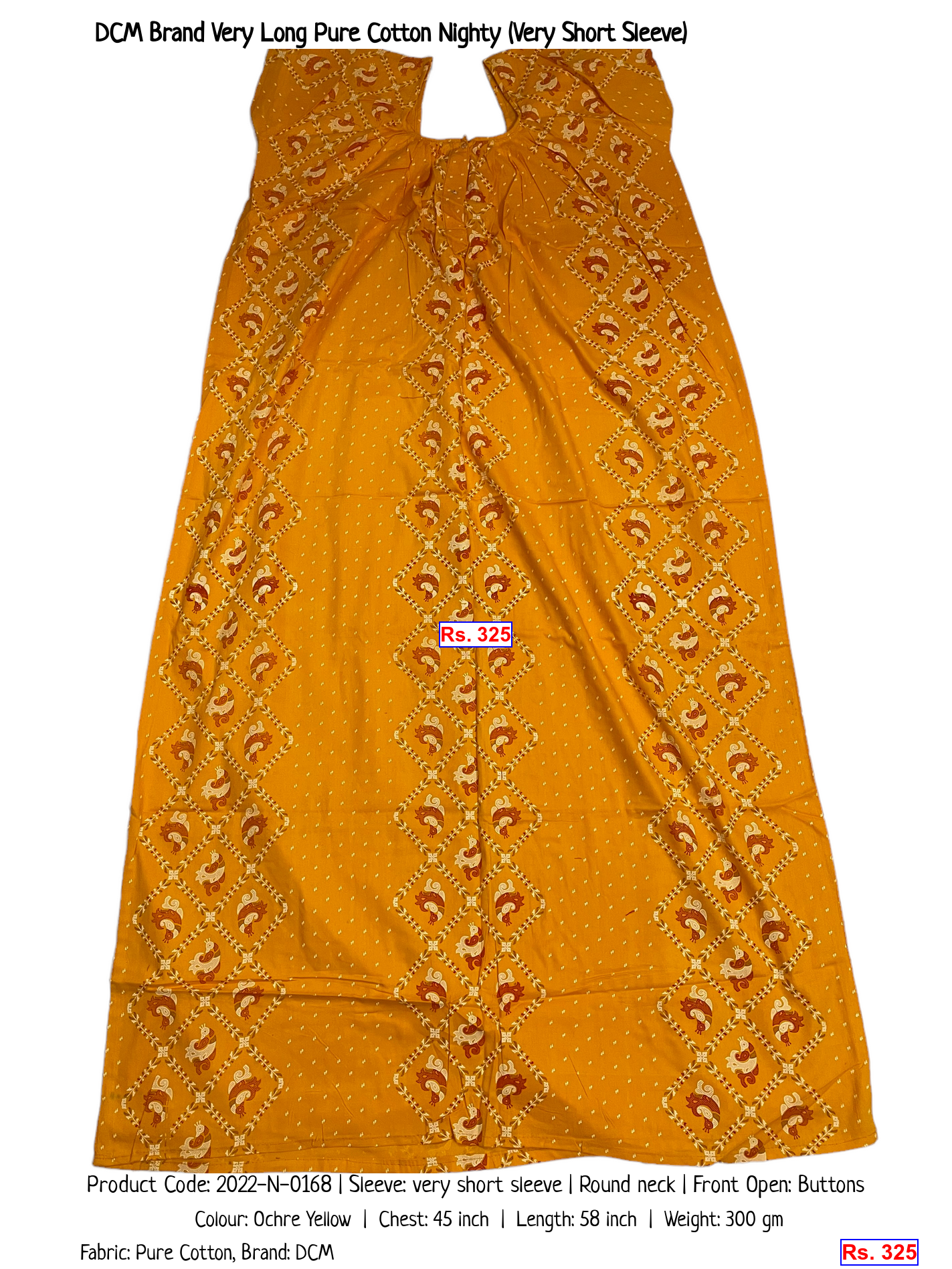DCM Brand Very Long Pure Cotton Nighty (Very Short Sleeve)