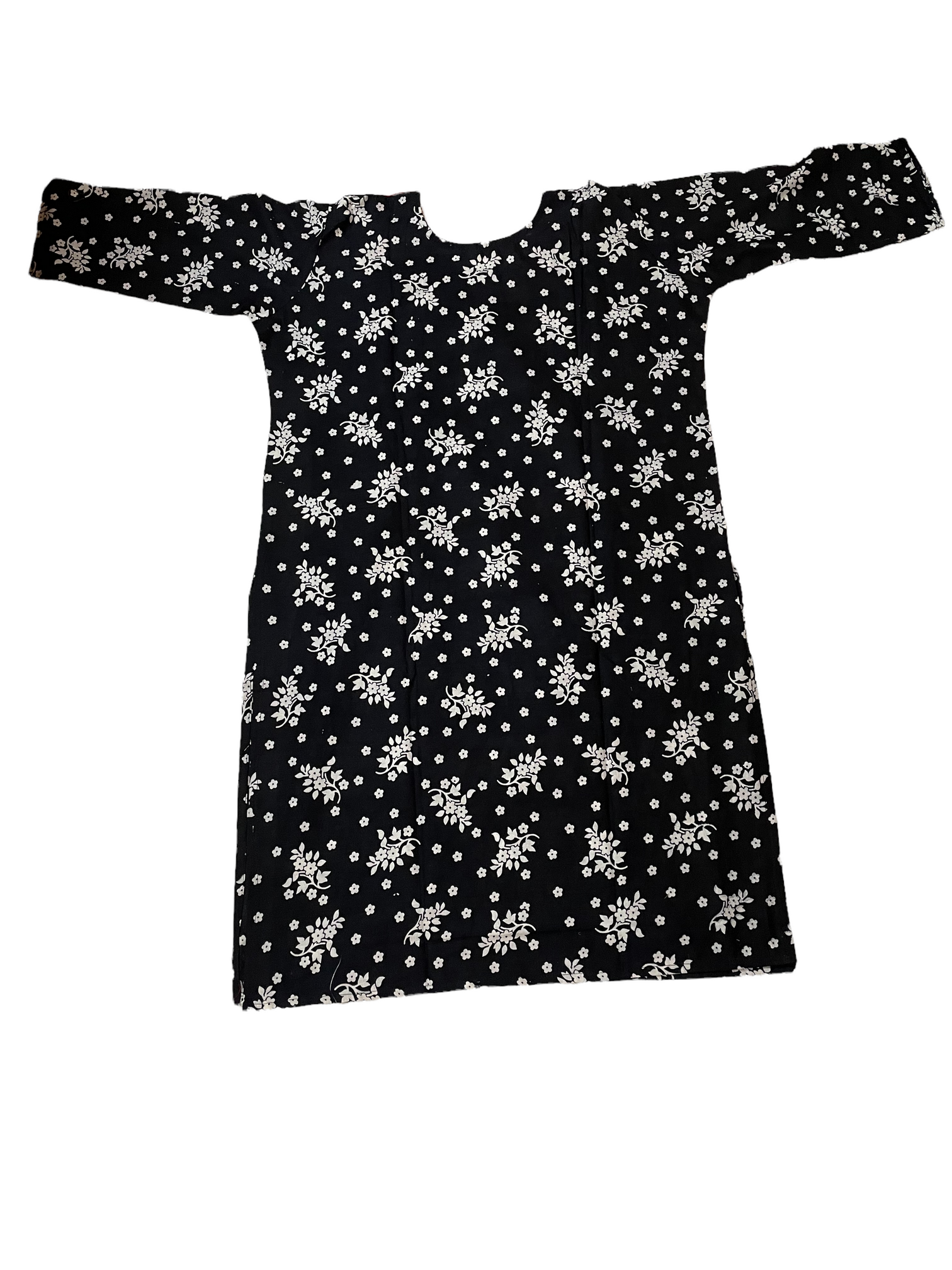 Pure Cotton Black Colour Kurti (White Flowes Print) With 3 Quarter Sleeve