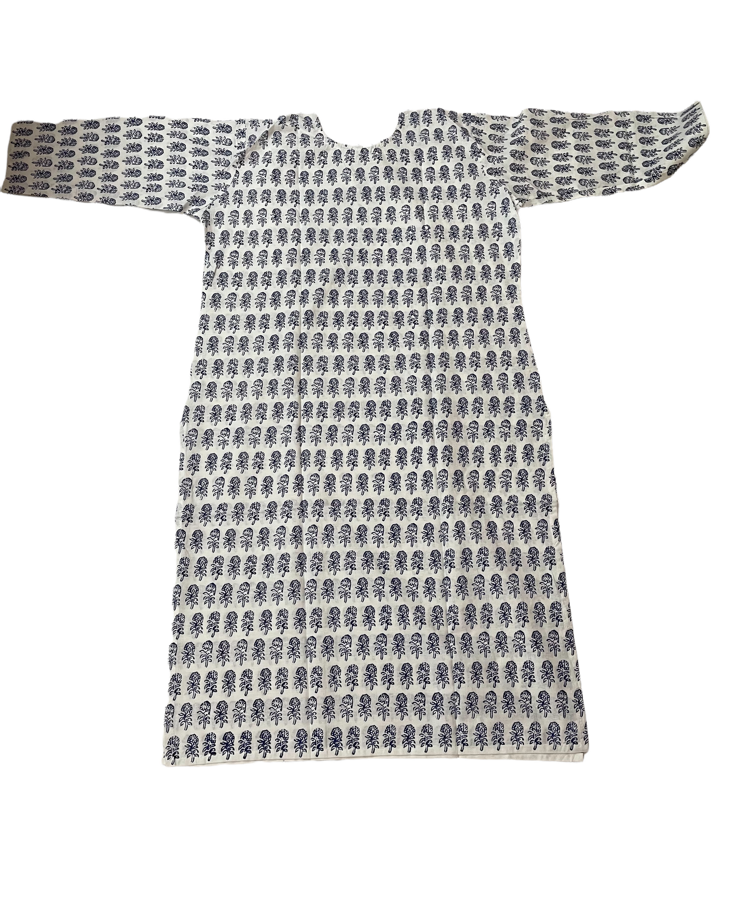 Pure Cotton White Colour Kurti With Midnight-blue Flowers Print (3 Quarter Sleeve)