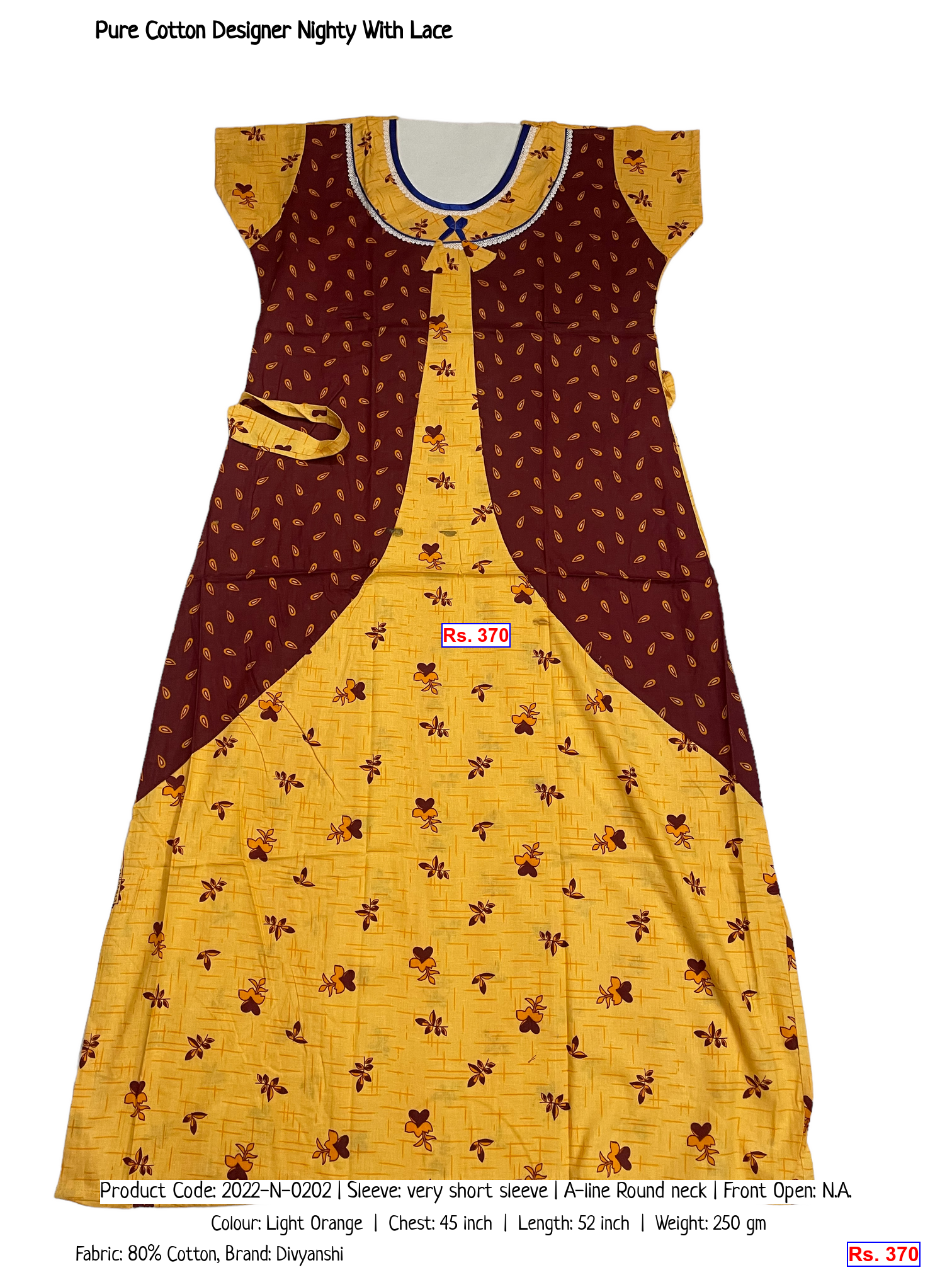 Pure Cotton Designer Nighty With Lace