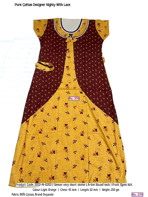 Pure Cotton Designer Nighty With Lace | Rs. 370