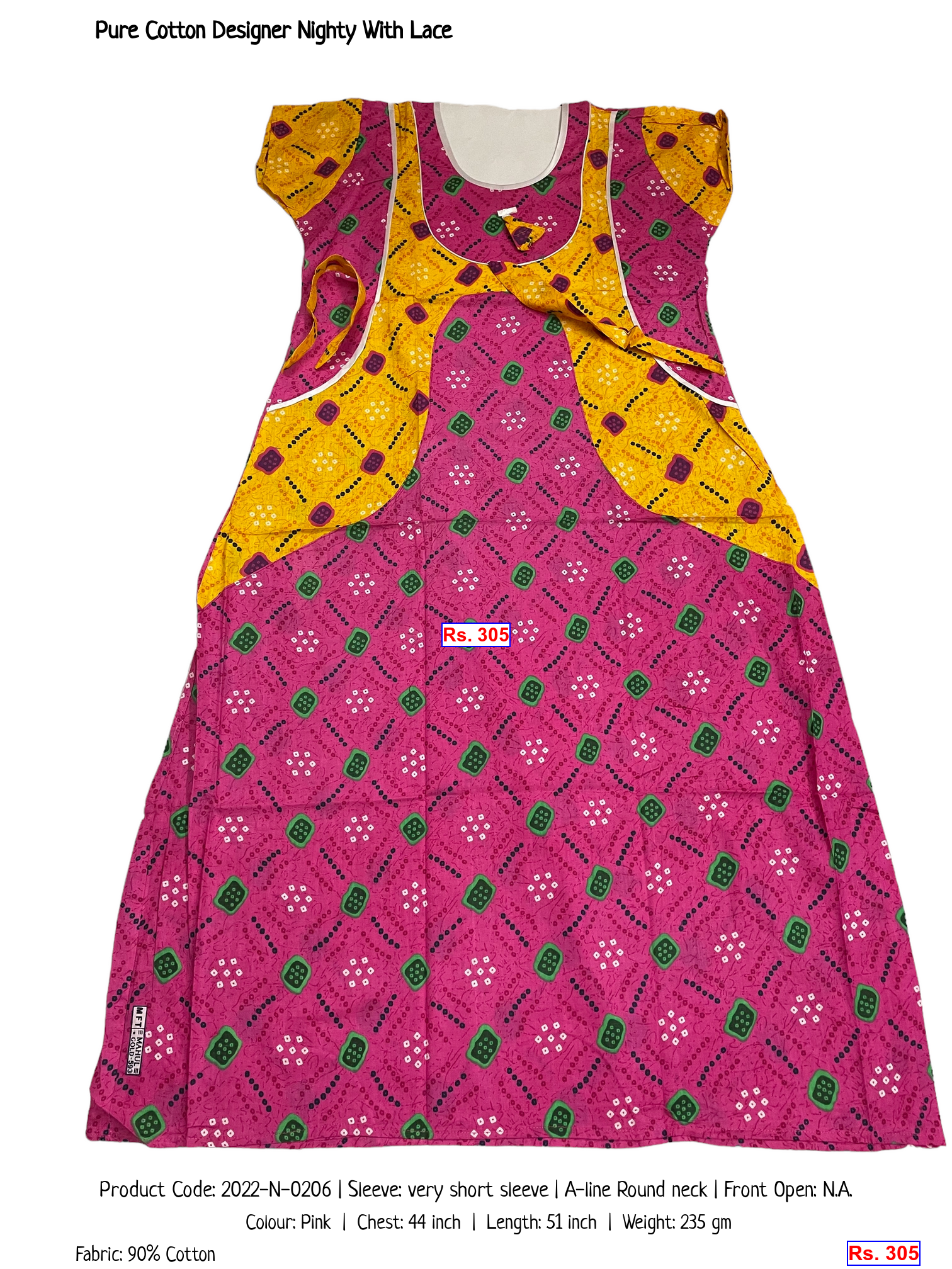 Pure Cotton Designer Nighty With Lace