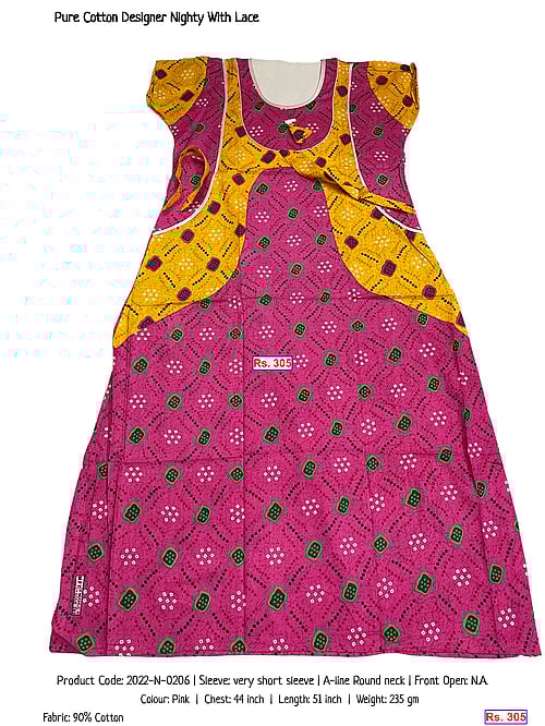 Pure Cotton Designer Nighty With Lace | Rs. 305