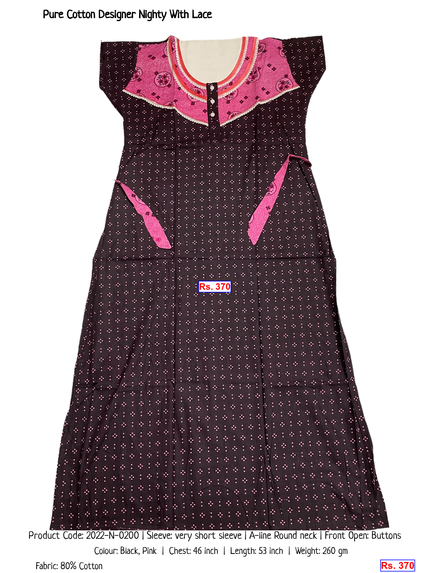 Pure Cotton Designer Nighty With Lace