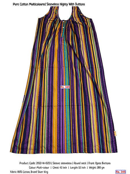 451-pure-cotton-multicoloured-sleeveless-nighty-with-buttons | Rs. 345