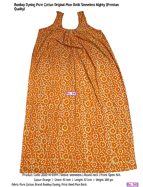 382-bombay-dyeing-pure-cotton-original-mom-batik-sleeveless-nighty-premium-quality | Rs. 345