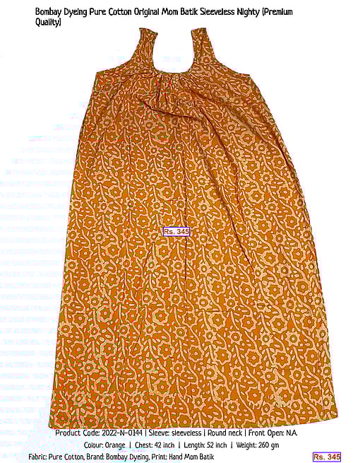 Bombay Dyeing Pure Cotton Original Mom Batik Sleeveless Nighty (Premium Quality) | Rs. 345