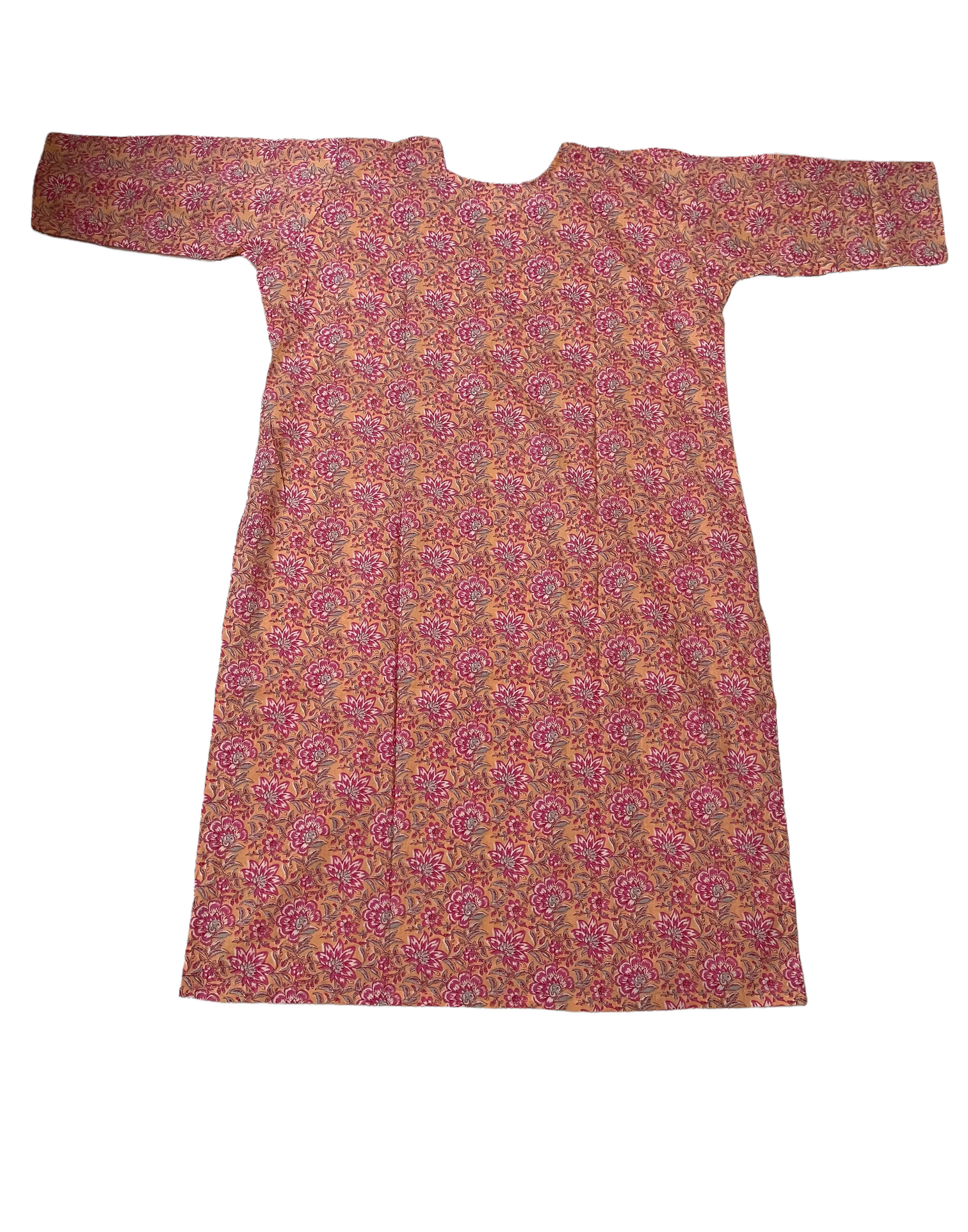 Pure Cotton Pink & Light Salmon Colour Kurti With 3 Quarter Sleeve
