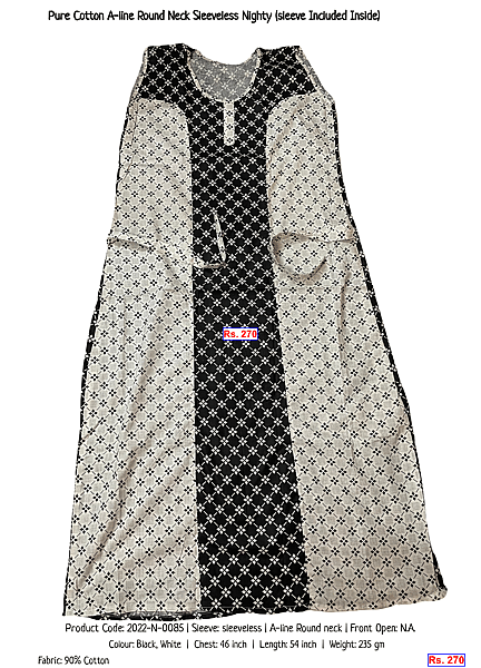 162-pure-cotton-a-line-round-neck-sleeveless-nighty-sleeve-included-inside | Rs. 270