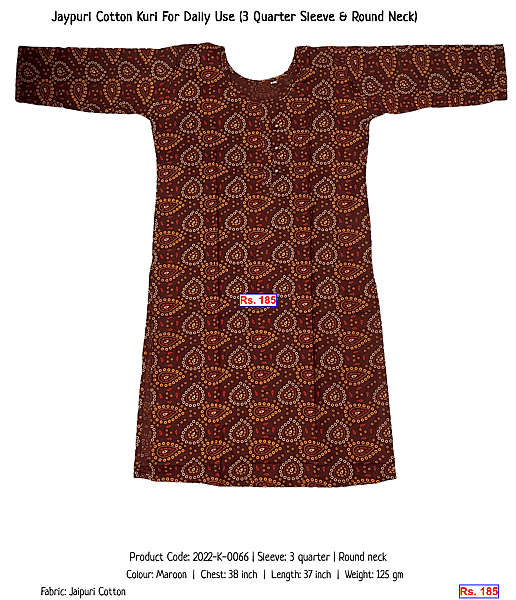 210-jaypuri-cotton-kuri-for-daily-use-3-quarter-sleeve-round-neck | Rs. 185