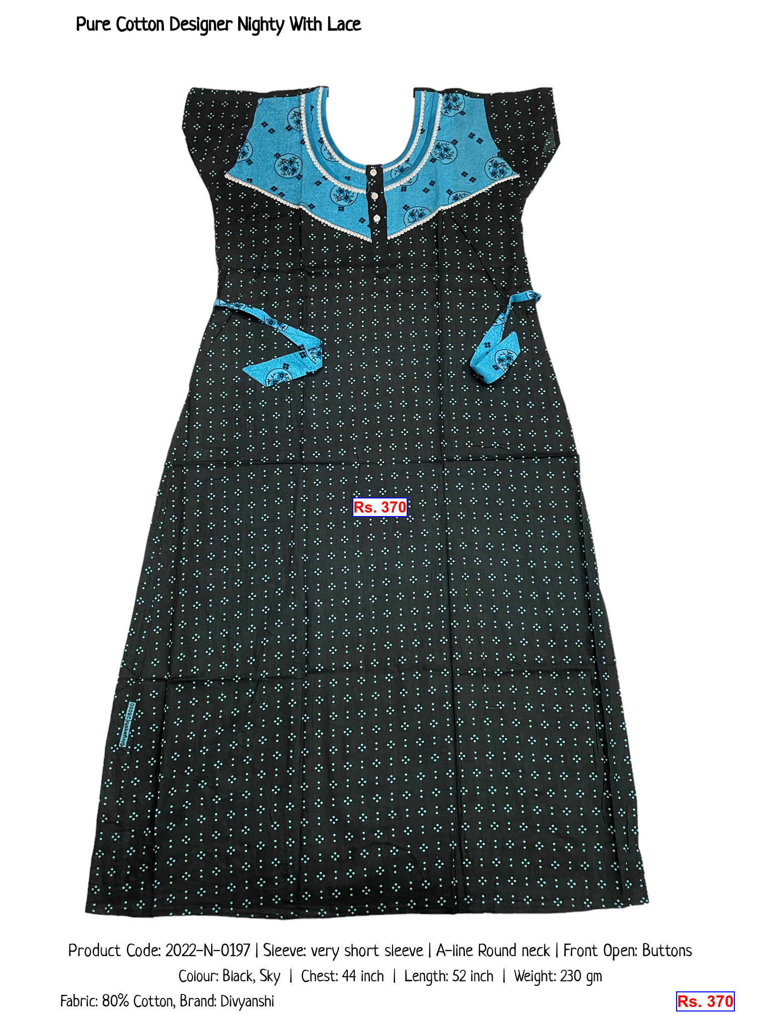 Pure Cotton Designer Nighty With Lace