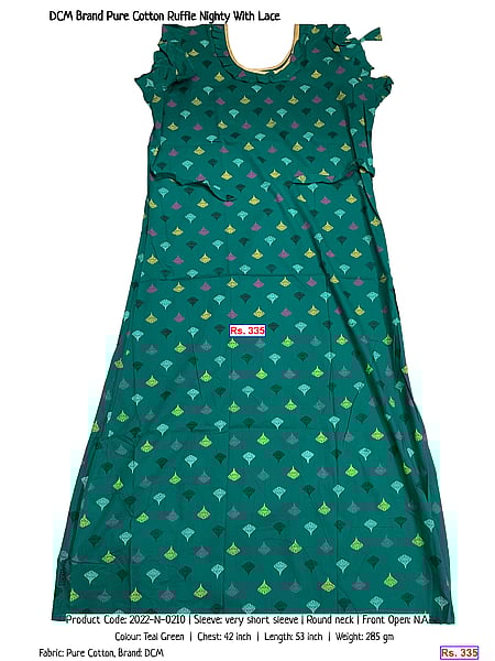448-dcm-brand-pure-cotton-ruffle-nighty-with-lace | Rs. 335