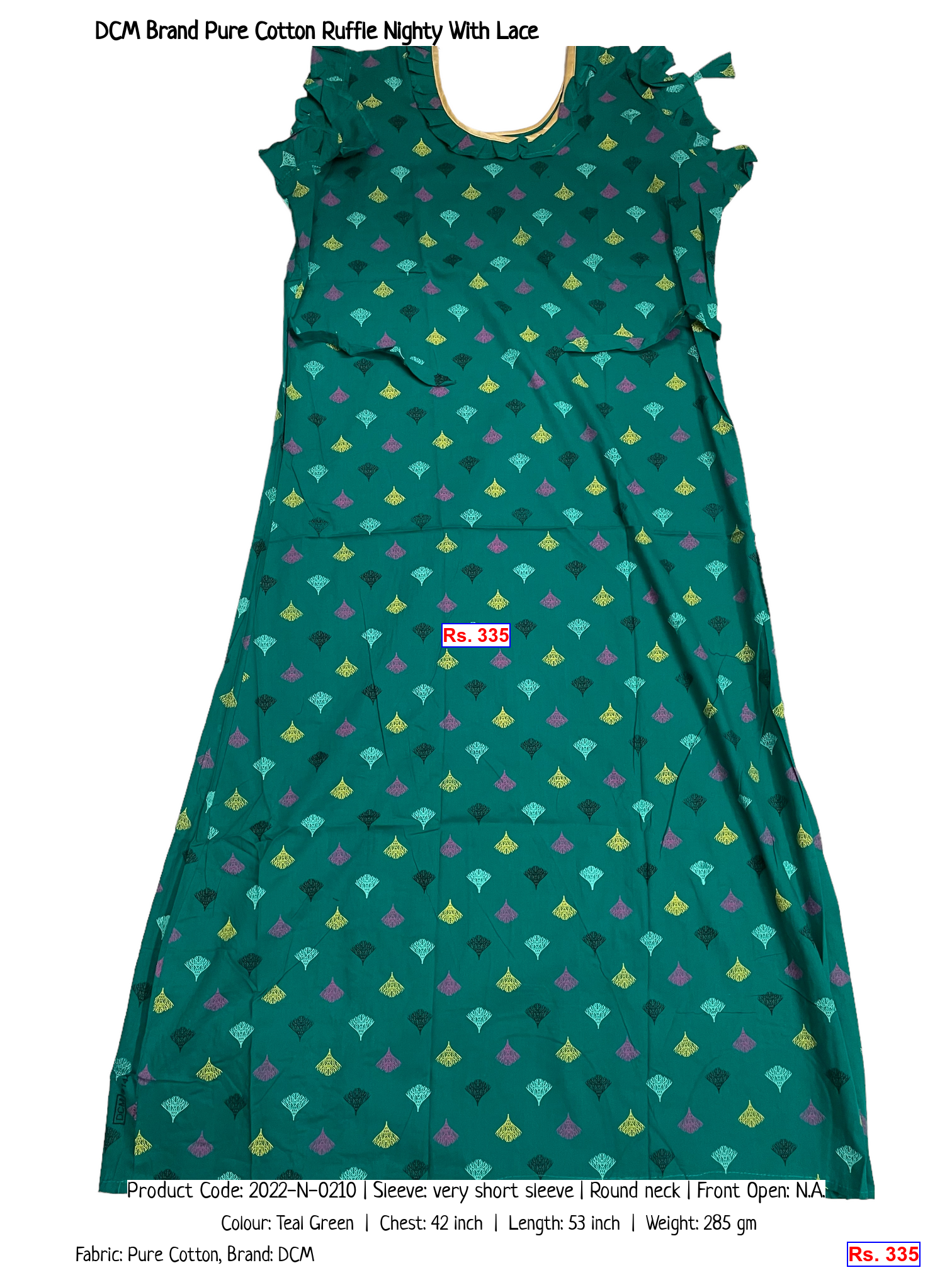 DCM Brand Pure Cotton Ruffle Nighty With Lace