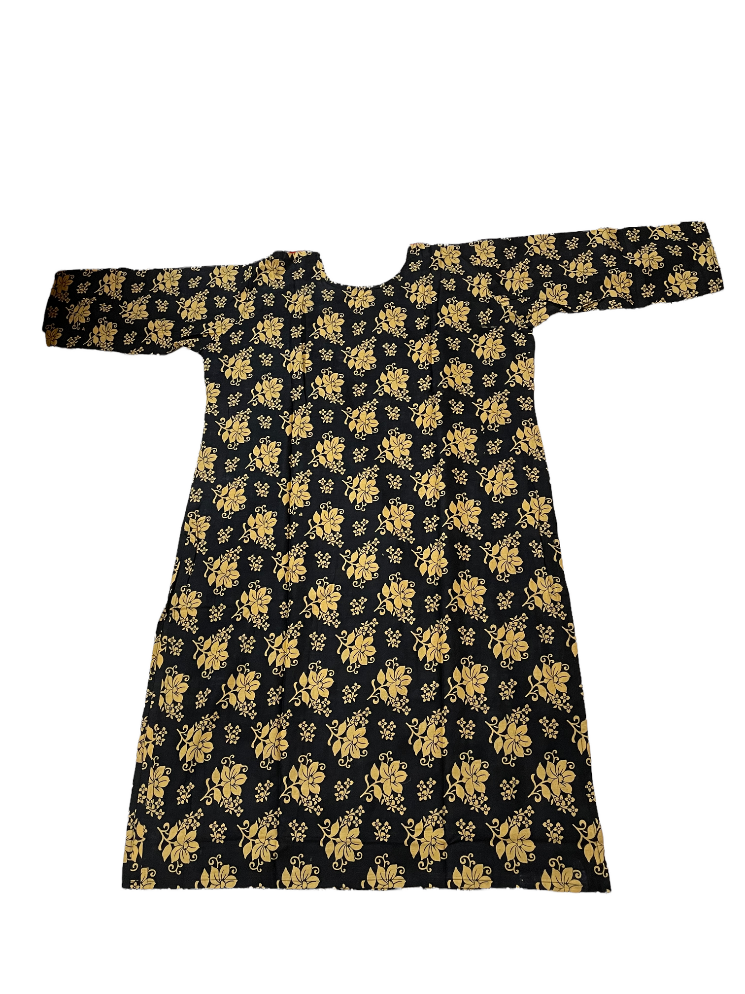 Pure Cotton Black Colour Kurti (Ochre-Yellow Flowers Print) With 3 Quarter Sleeve