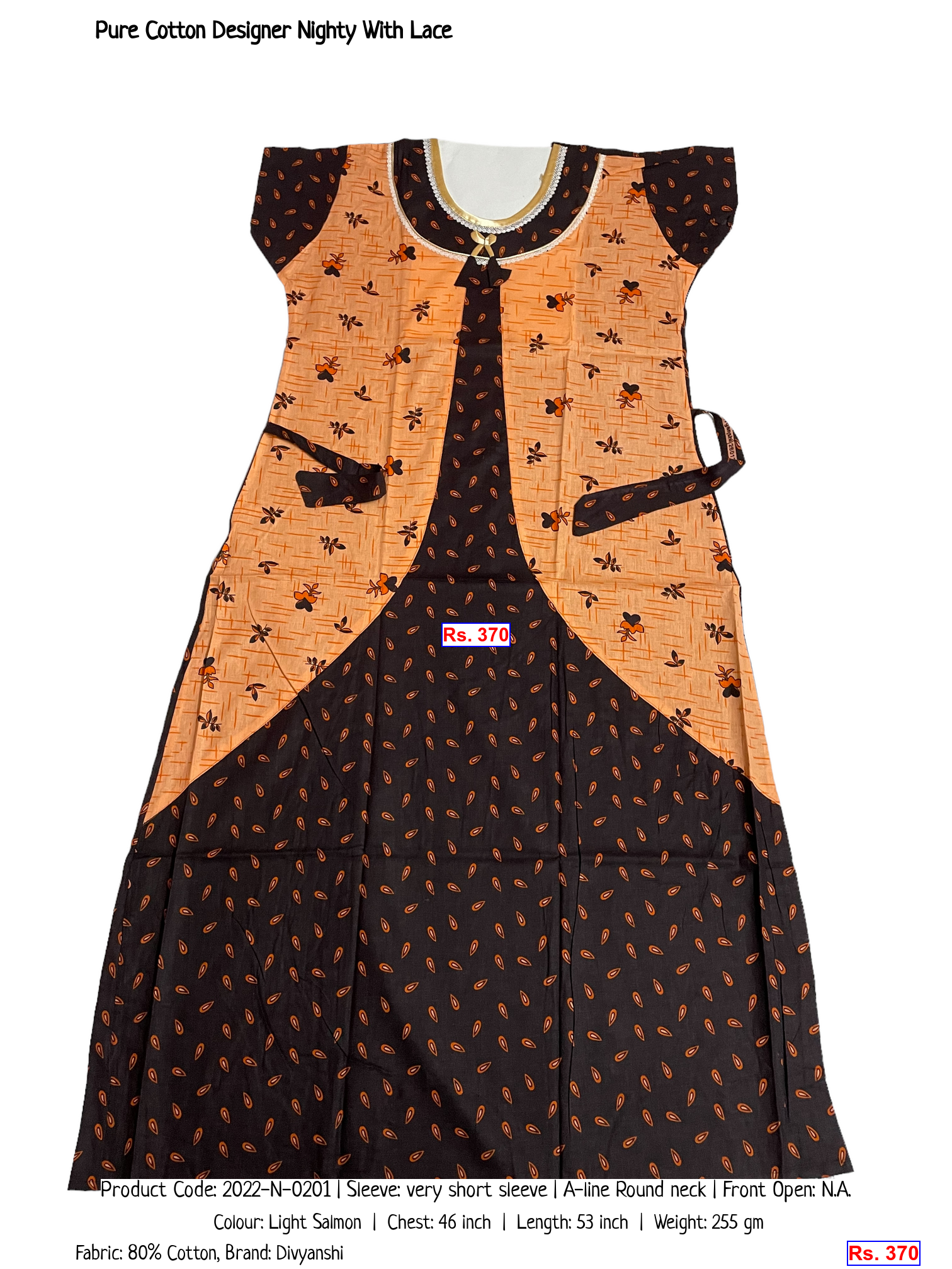 Pure Cotton Designer Nighty With Lace