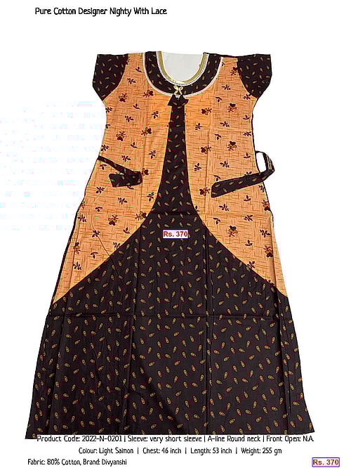 Pure Cotton Designer Nighty With Lace | Rs. 370