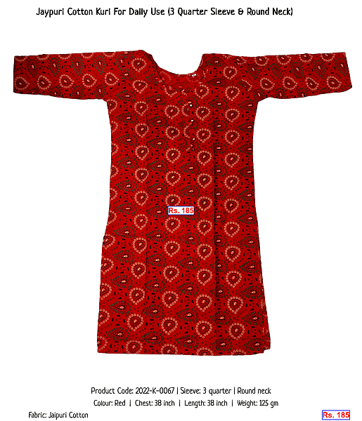 211-jaypuri-cotton-kuri-for-daily-use-3-quarter-sleeve-round-neck | Rs. 185