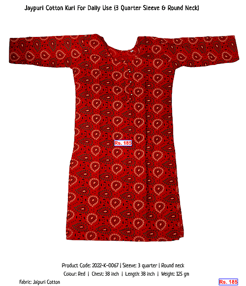 Jaypuri Cotton Kuri For Daily Use (3 Quarter Sleeve & Round Neck) | Rs. 185